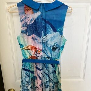 ModCloth Blue Multicolor Ski Animal Print Fit-and-Flare Dress